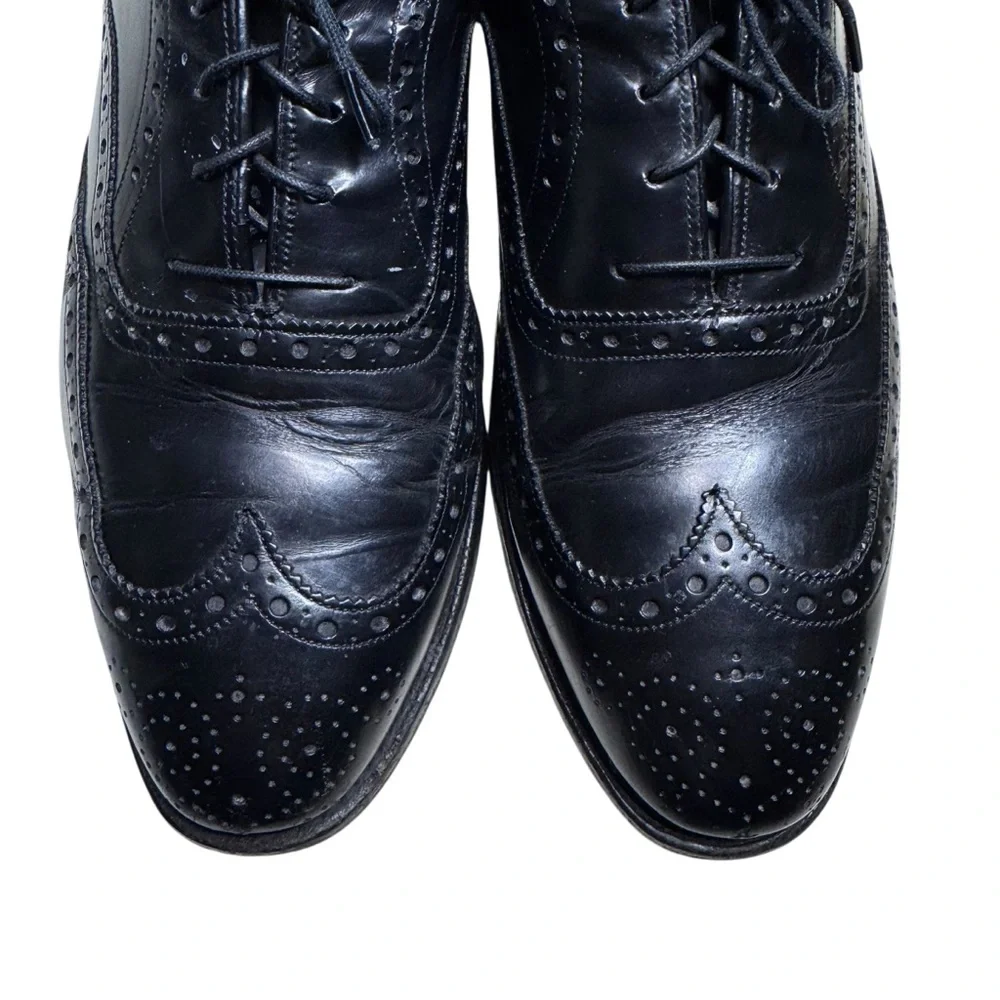 Johnston & Murphy Mens Black Crown Aristocraft Wingtip Oxford Leather Shoes Sz 9